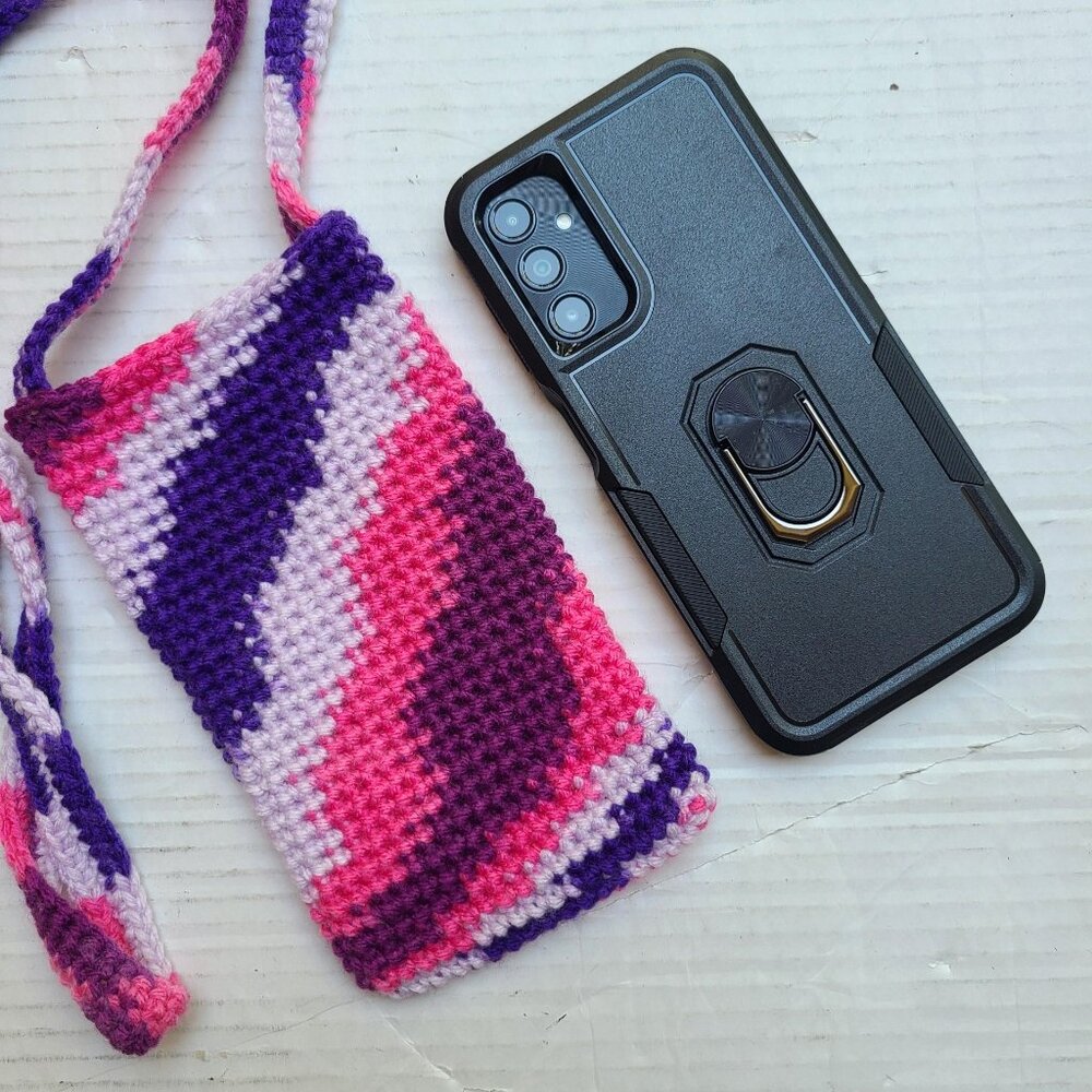 Handmade Hand Crochet Cell Phone Case Holder Crossbody Bag, New